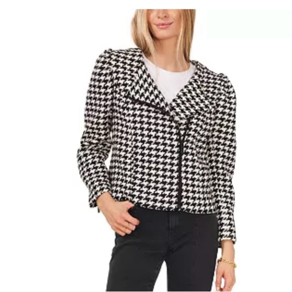 Vince Camaro Puff Sleeve Houndstooth Moto Jacket